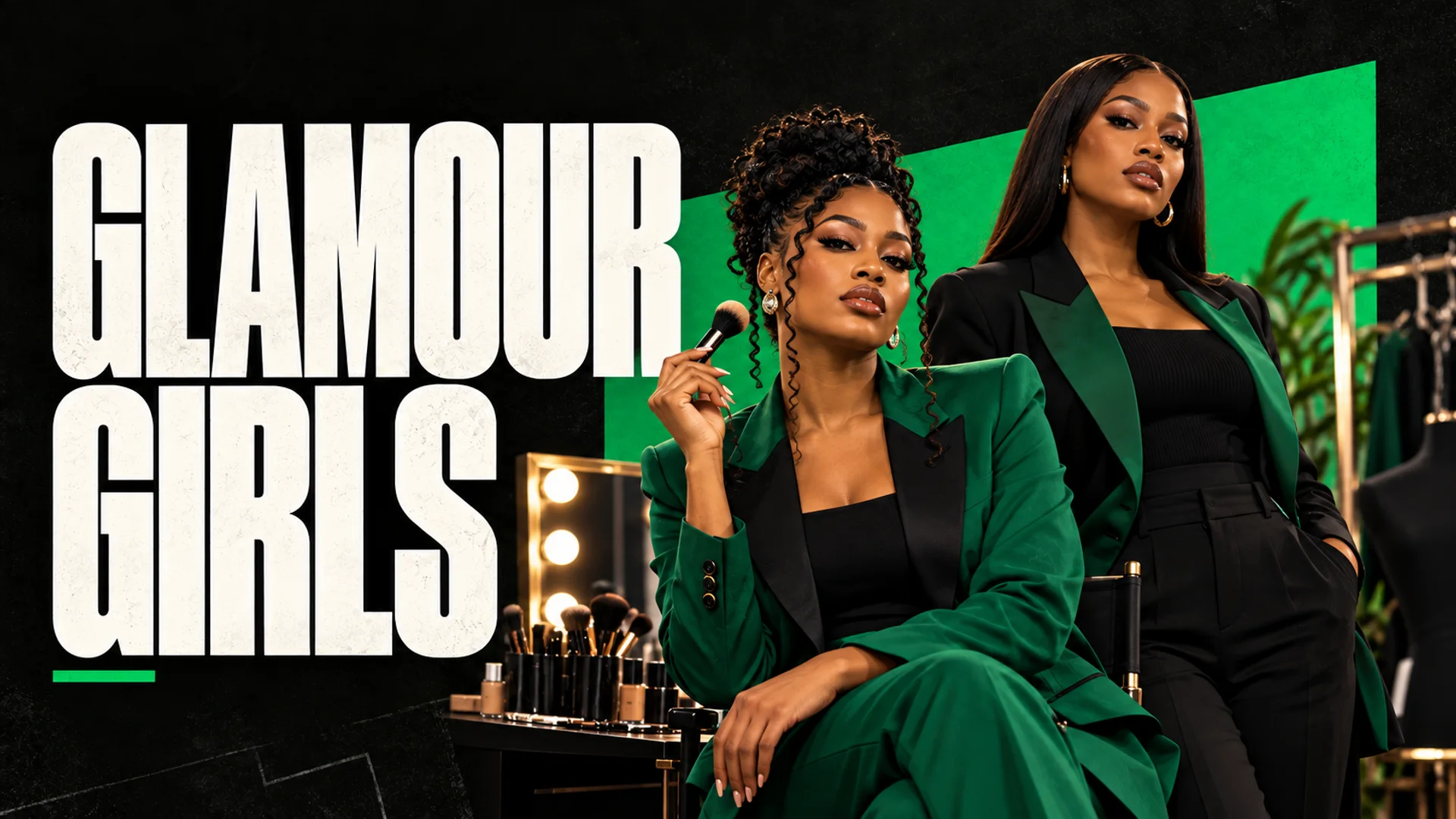 GLAMOUR GIRLS: Two fashion stylists beside a makeup table