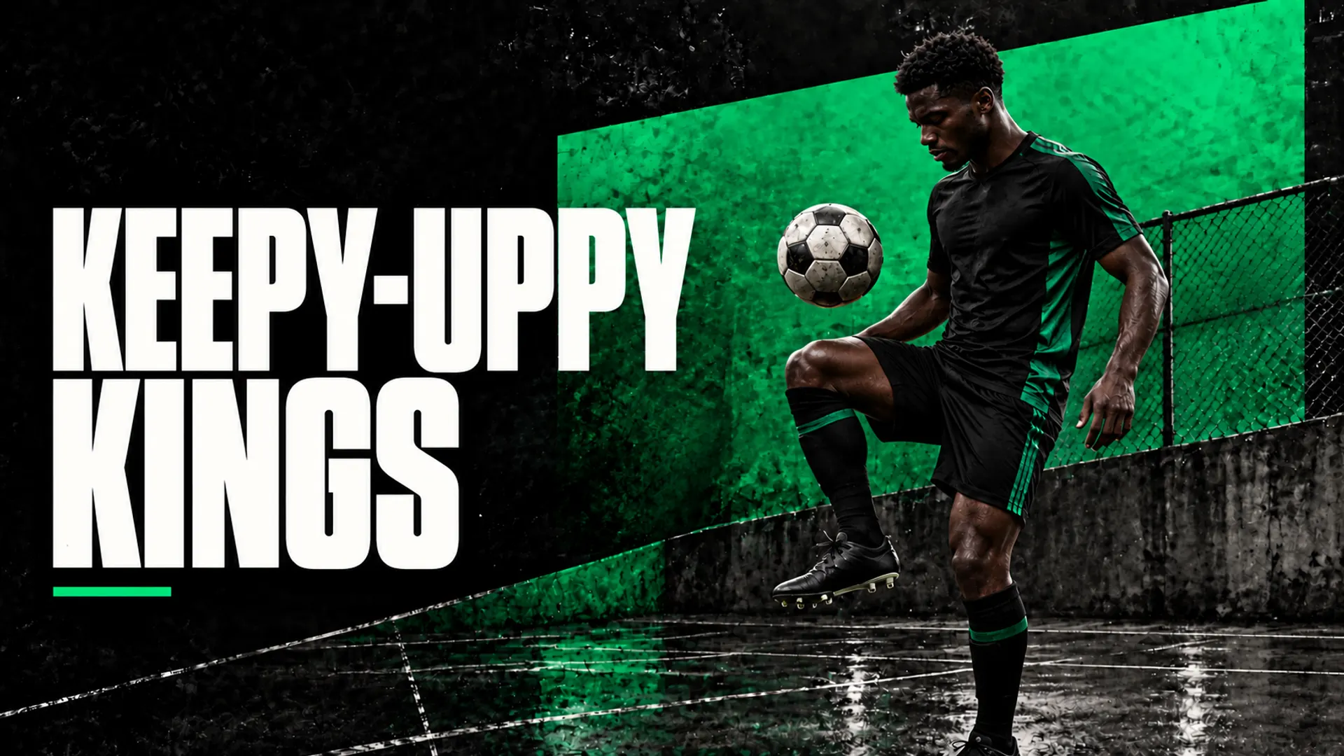 Keepy-Uppy Kings: a footballer controlling a ball above a raised knee
