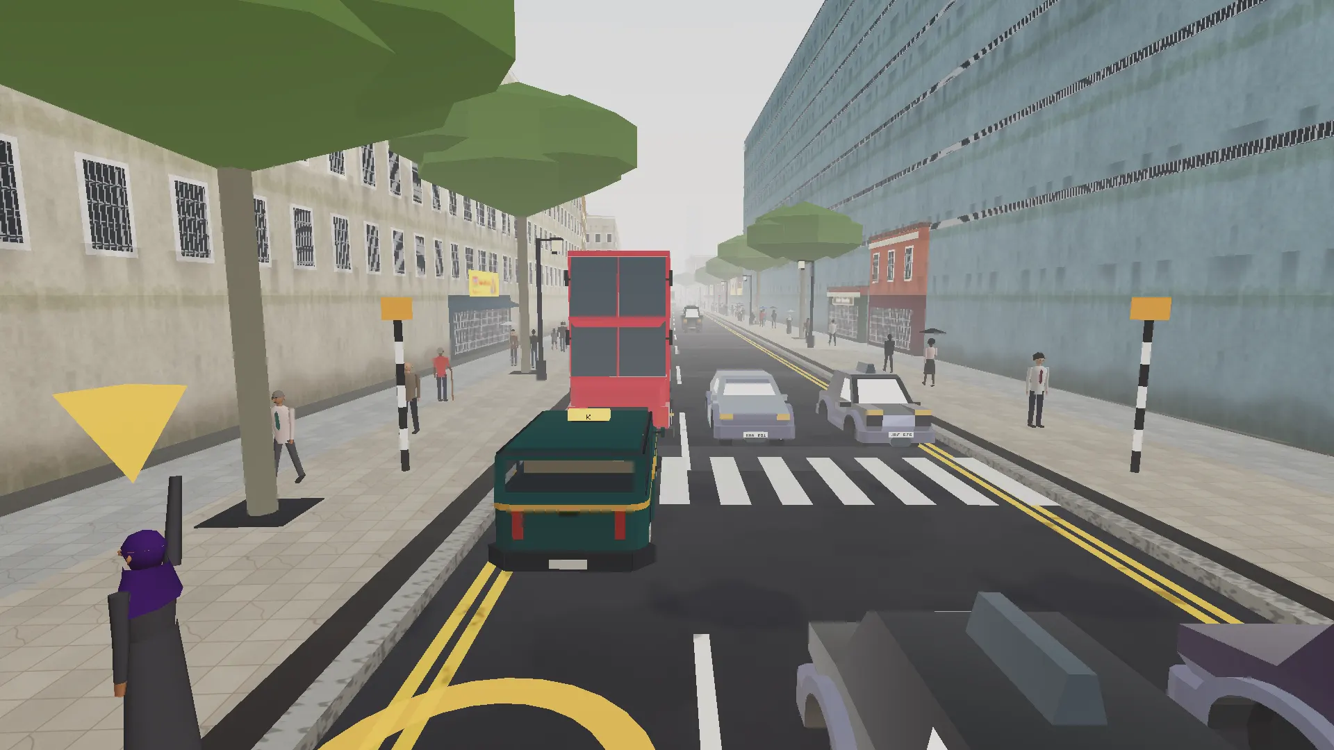 JAPA CAB: A green London cab behind a red double-decker bus, a passenger hailing it from the kerb