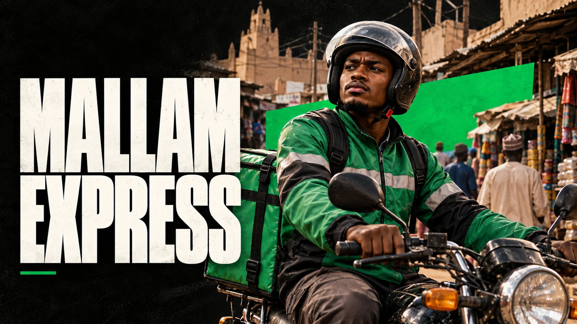 MALLAM EXPRESS: A helmeted motorcycle delivery rider with a parcel box