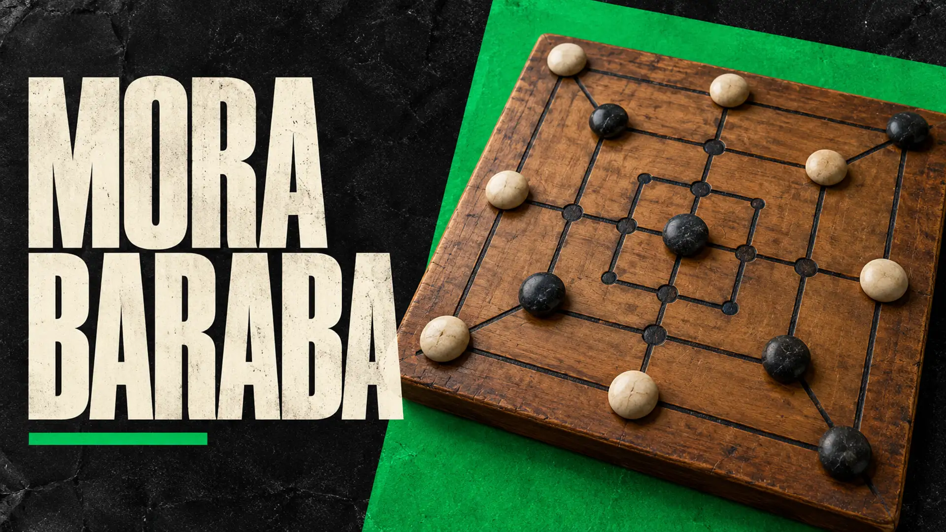 Morabaraba: wooden three-square board with stone counters