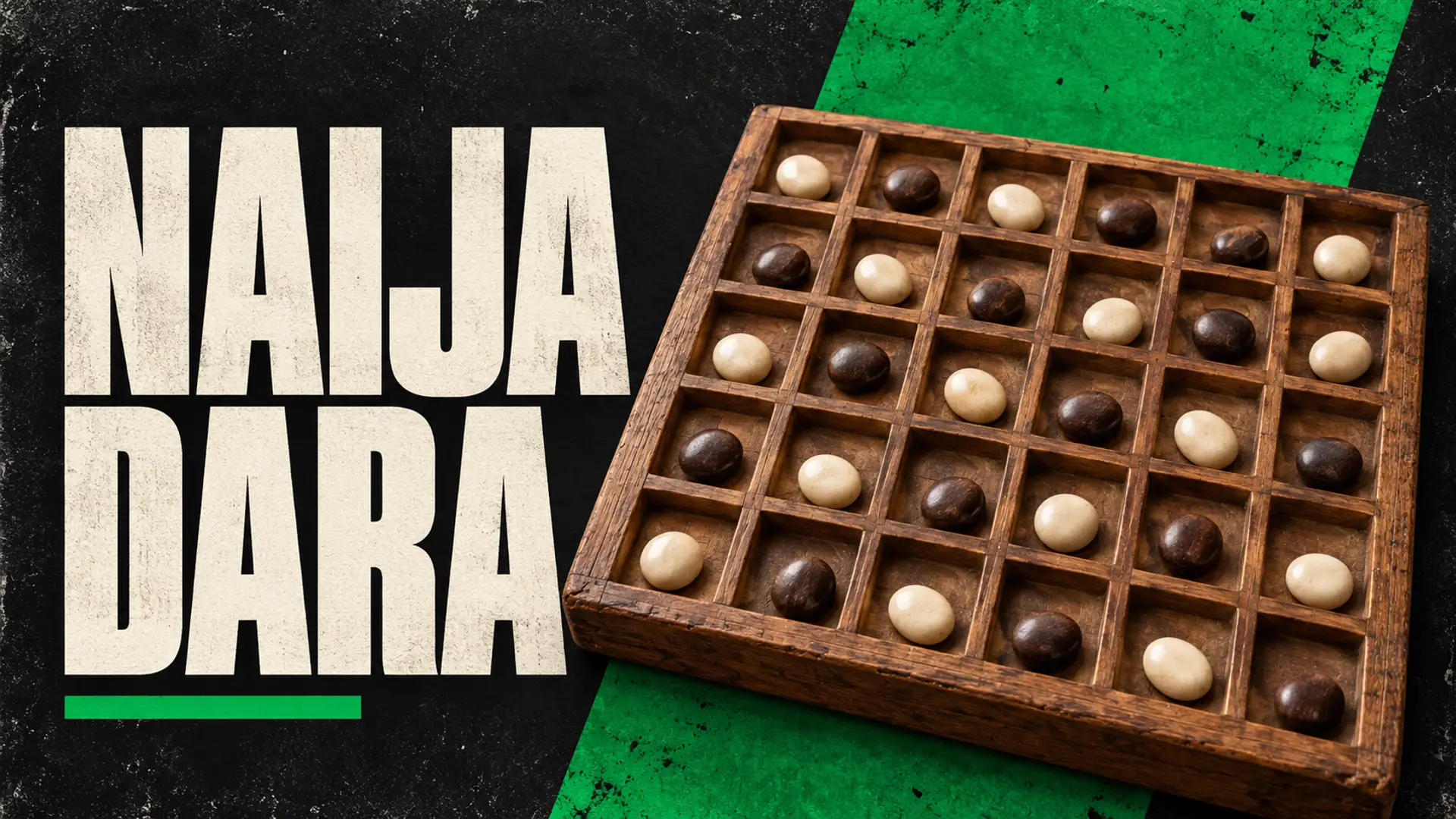 Naija Dara: wooden grid board with light and dark stone counters