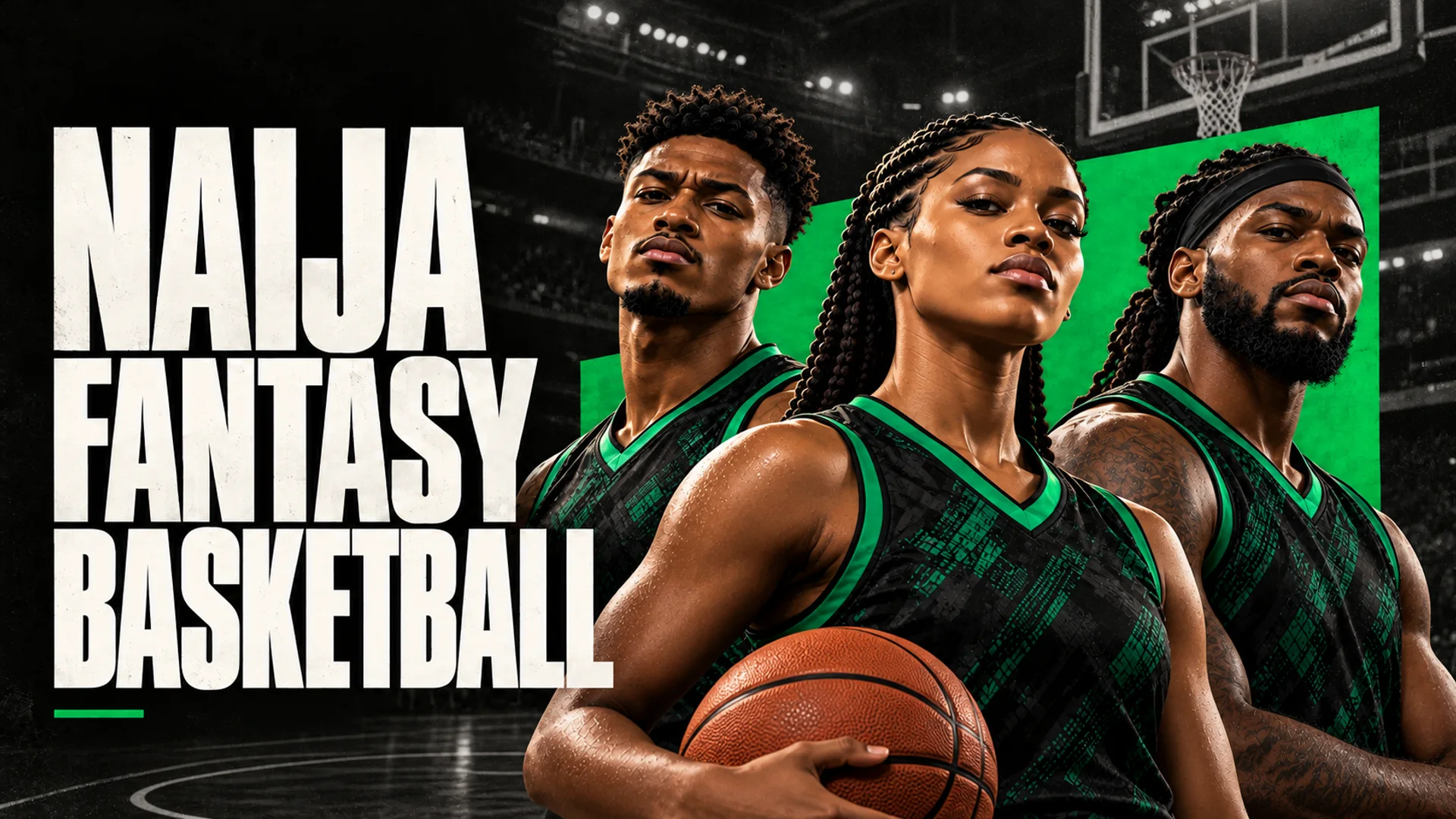 NAIJA FANTASY BASKETBALL: Three basketball athletes in black and green jerseys