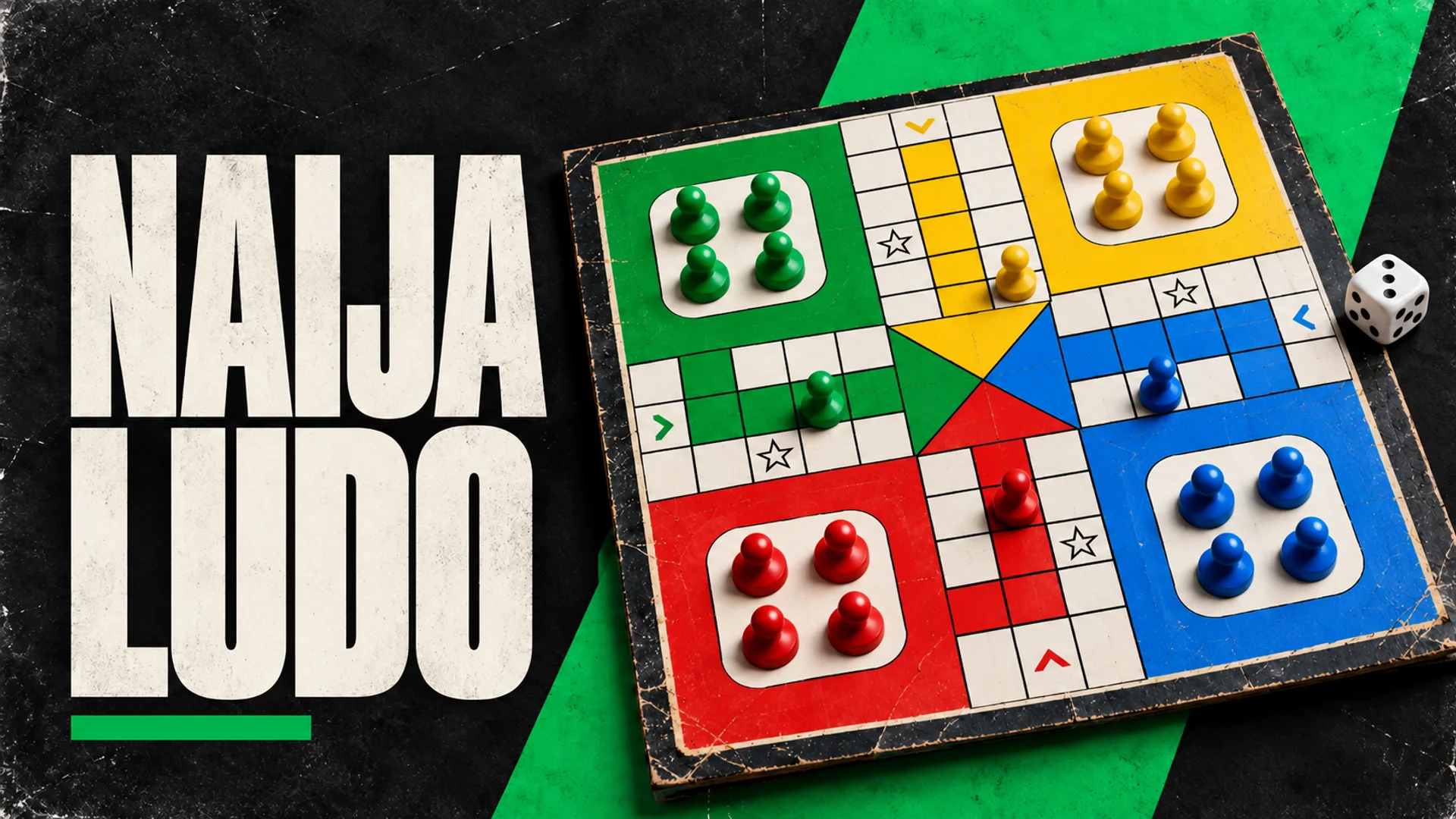NAIJA LUDO: A colourful Ludo board with dice and four sets of pieces