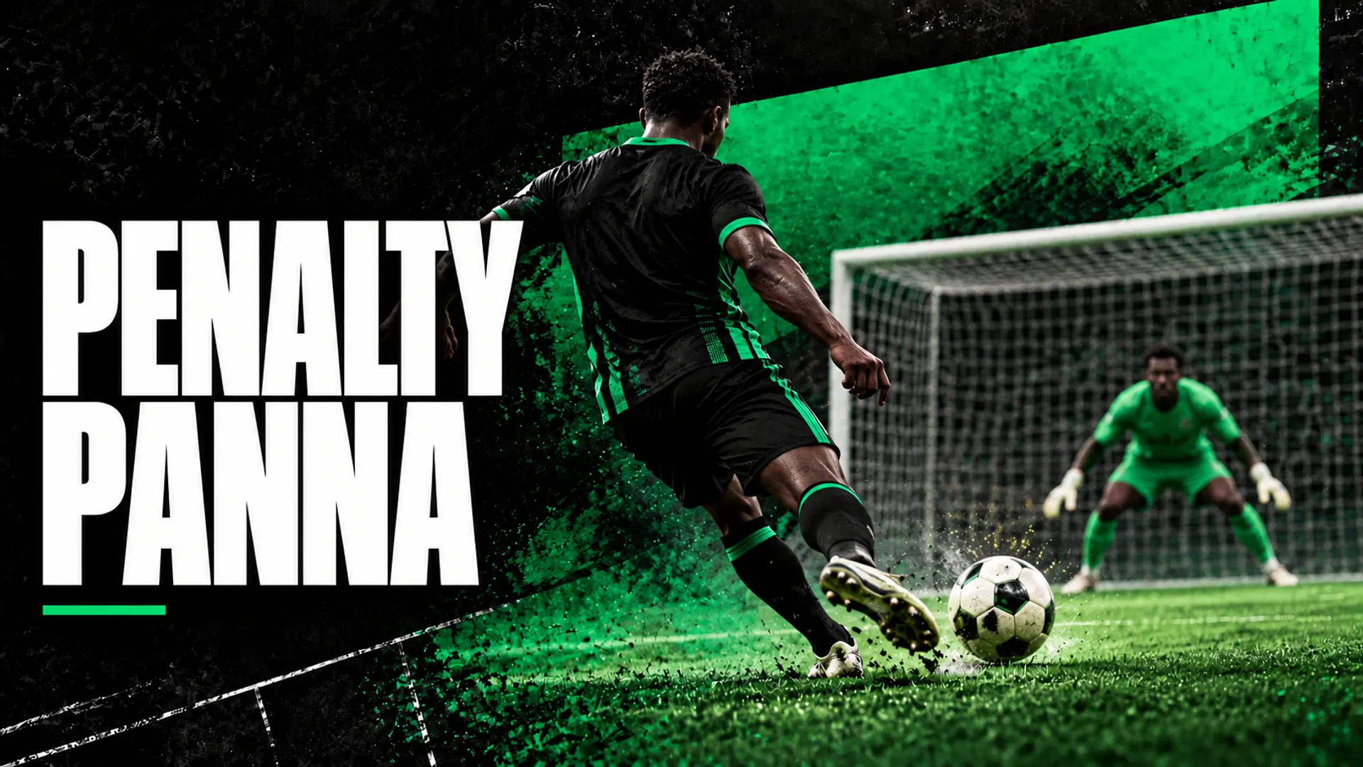 Penalty Panna: a footballer taking a shot towards a goalkeeper