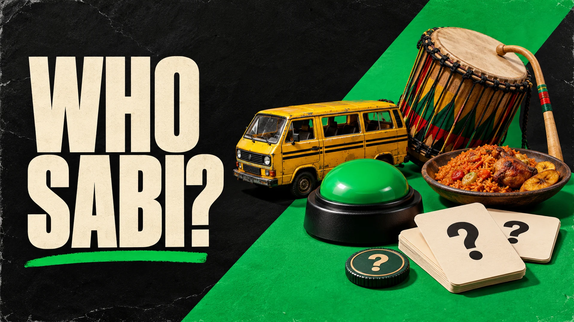 Who Sabi?: a quiz buzzer, Nigerian trivia cards, danfo and talking drum