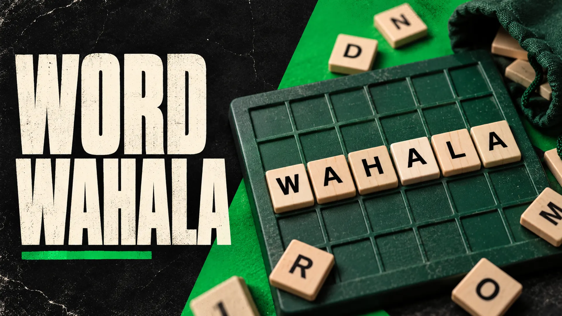 Word Wahala: cream letter tiles on a green word puzzle board